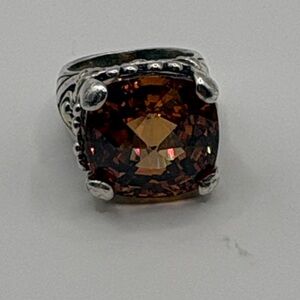 Elegant Sterling Silver 925 Ring  Rich Brown Whiskey Quartz Cushion Cut 5.75